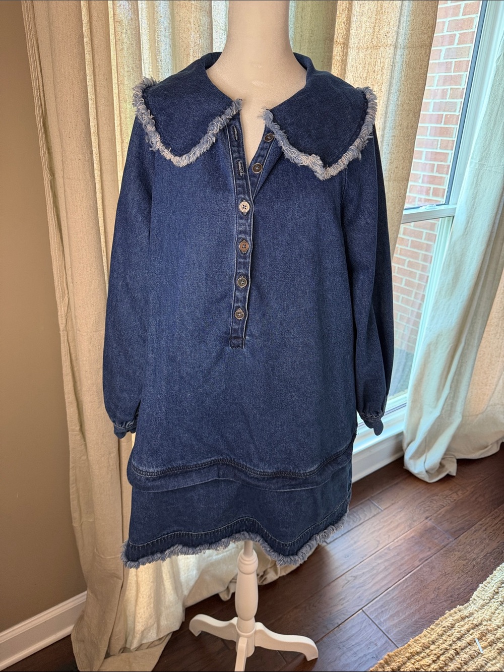 Listicle Sz Medium - Dark Indigo Denim Dress with Frayed Collar